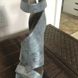 Blueish gray open side heels